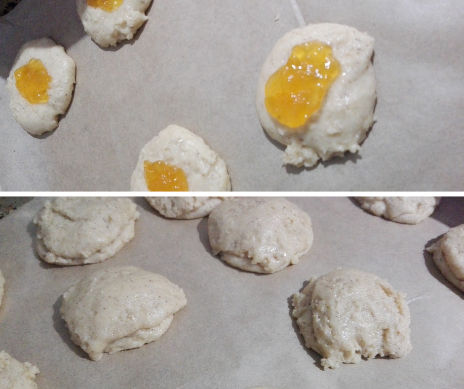 blobs of lebkuchen dough with apricot jam on top