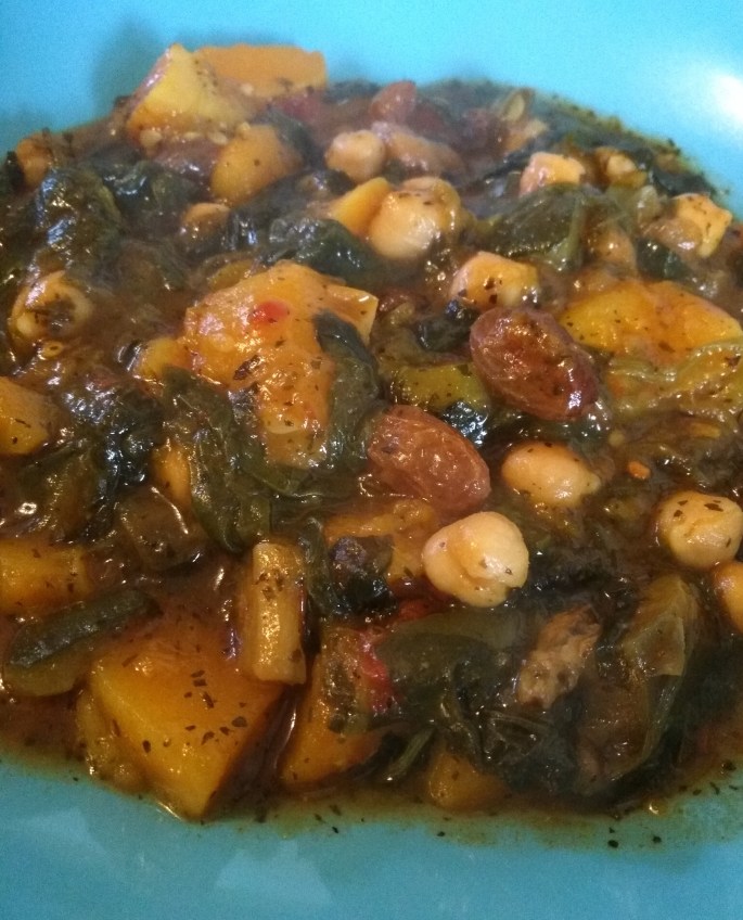 vegan moroccan tagine recipe in a blue bowl