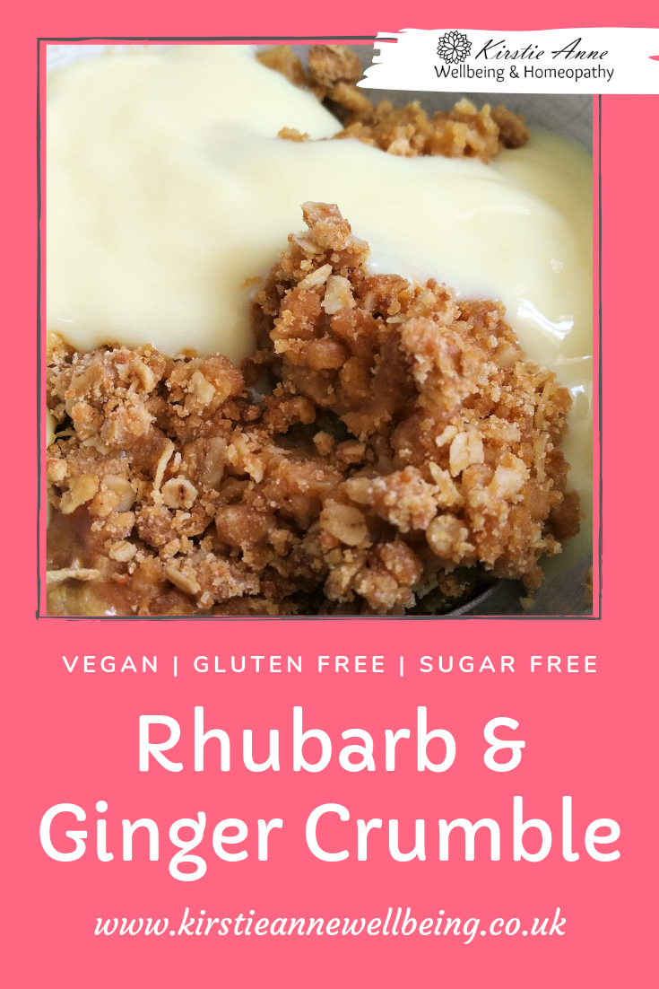 Rhubarb & Ginger Crumble  Recipe (gluten free, dairy free, vegan, refined sugar free) by Kirstie Anne Wellbeing