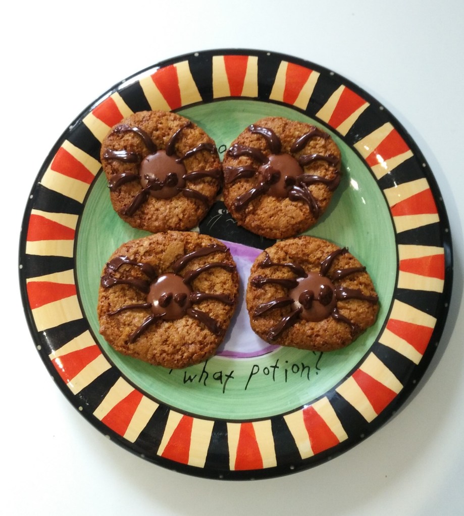 spooky spider halloween biscuit recipe vegan gluten free on a plate