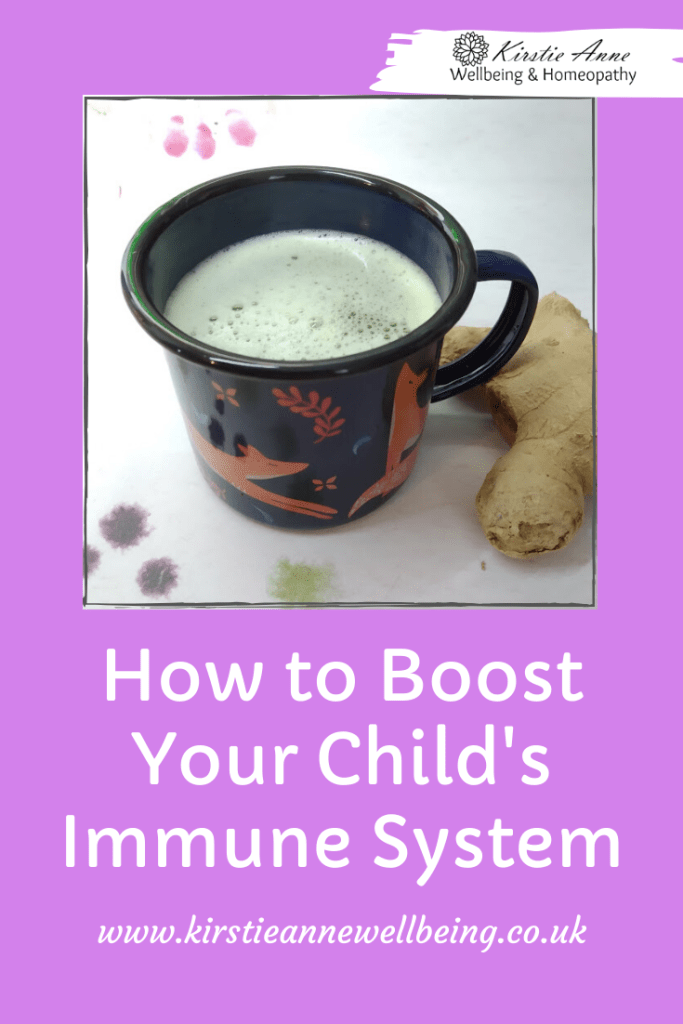 how to boost your child's immunity naturally pinterest pin with germ busting ginger drink recipe. Beat cold and flu naturally