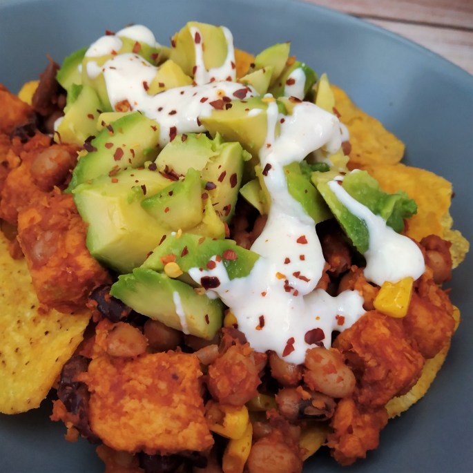 easy loaded chicken nachos recipe, vegan and gluten free