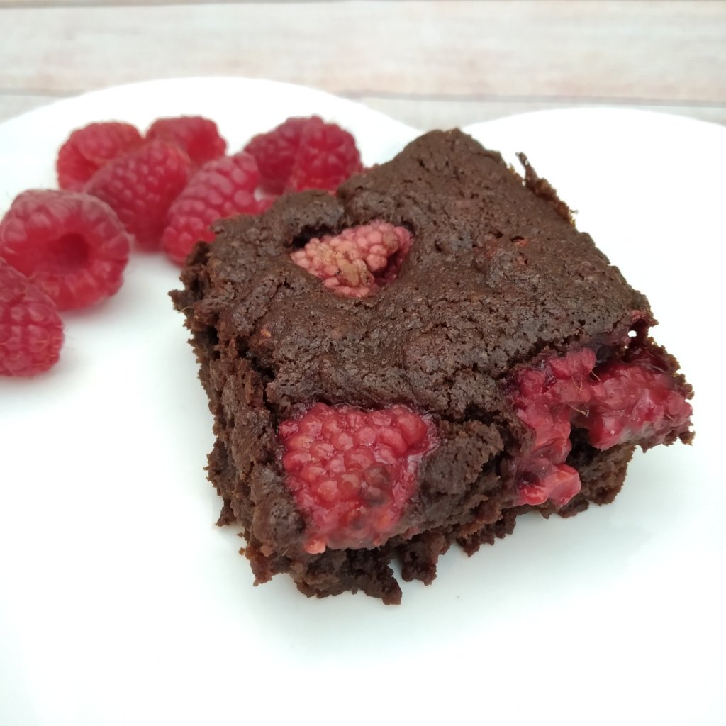 gluten free raspberry brownies, easy summer recipe for baking with kids using fresh raspberries from the garden