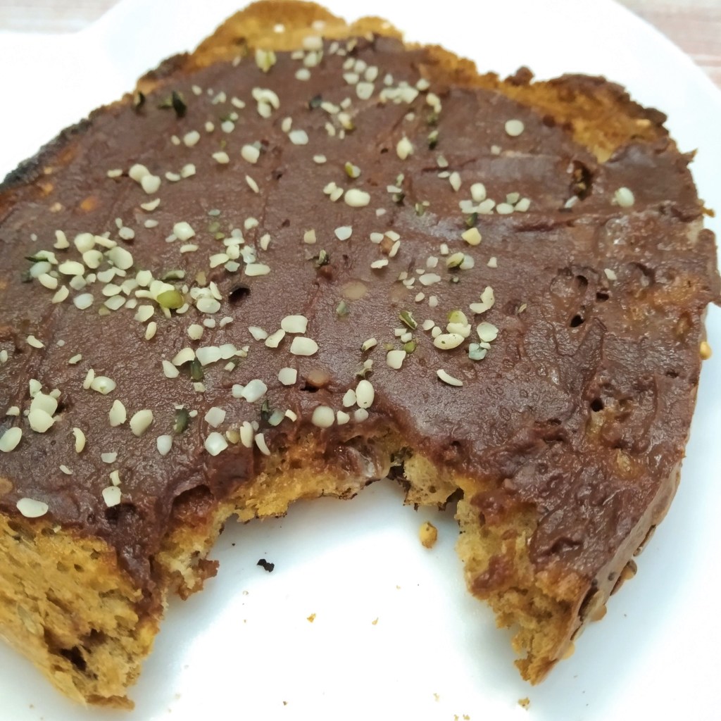 delicious plant based chocolate spread recipe on toast with hemp seeds