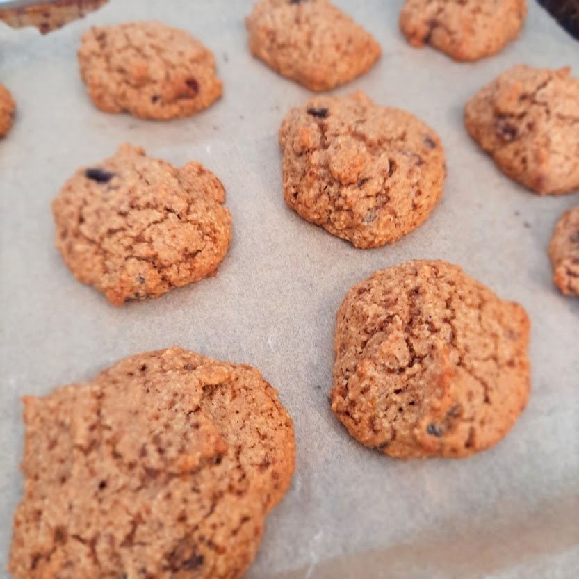 gluten free vegan hot cross bun cookies out of the oven lightly browned